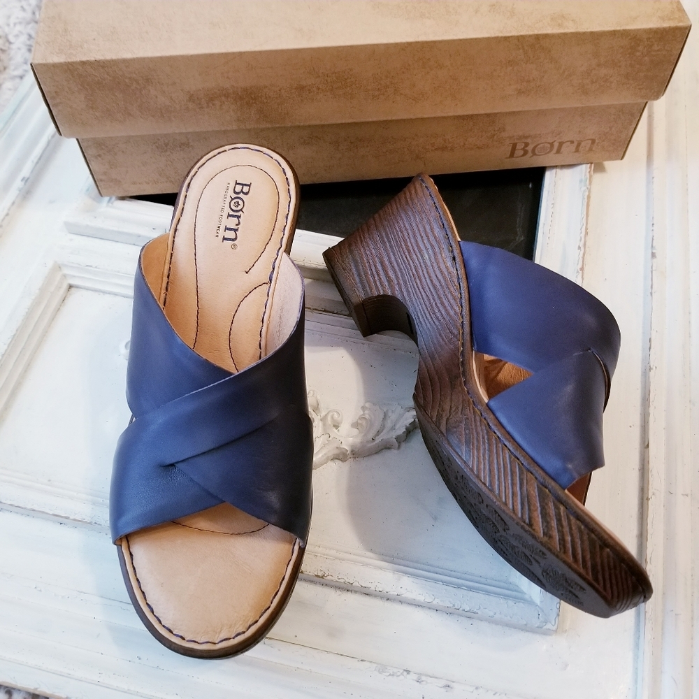 BORN Leather Coney Wedge Platform Sandals